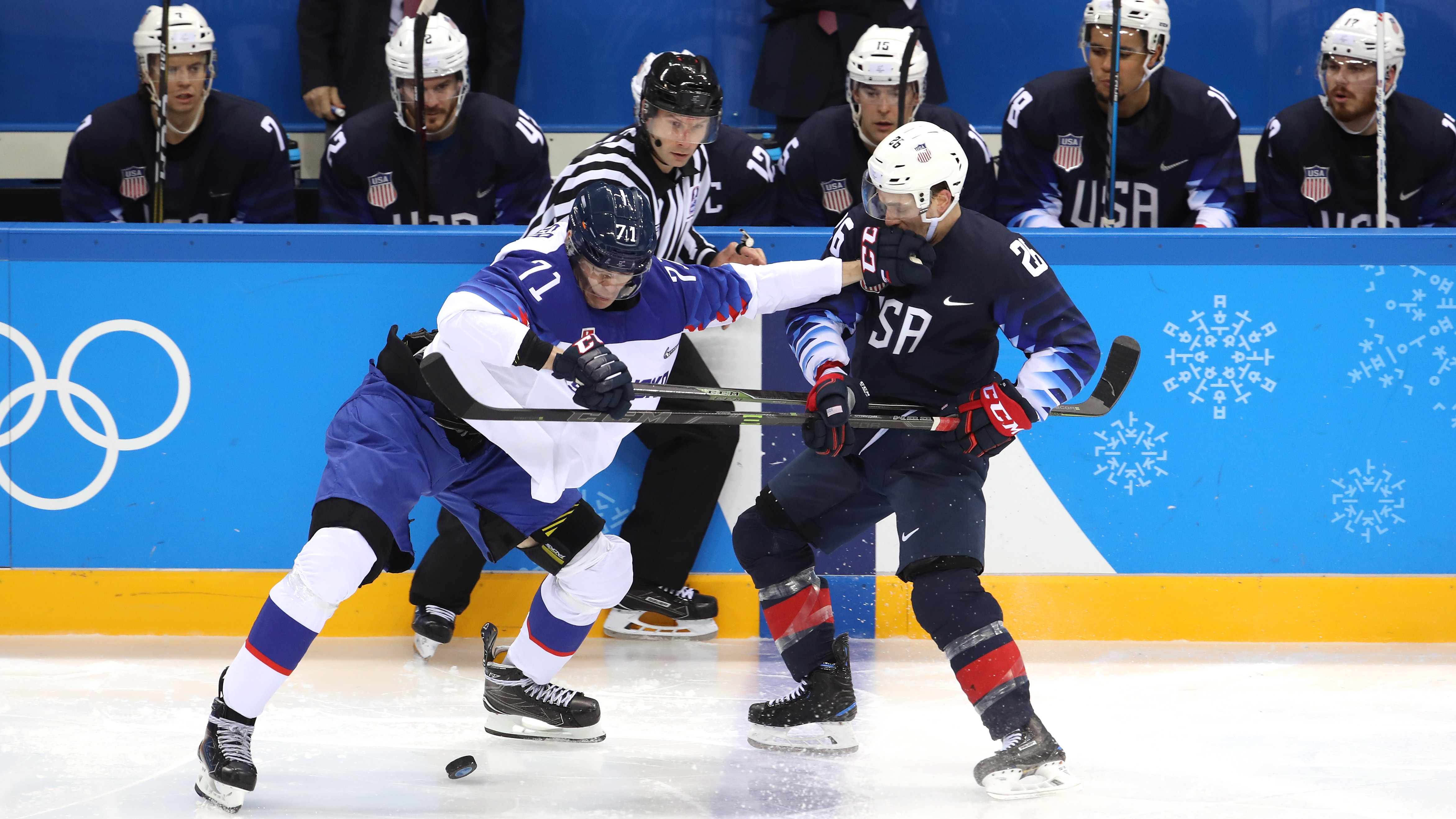 U.S. men's hockey team must play up-tempo in Winter Olympics rematch with Slovakia.

Translation: El equipo masculino de hockey de Estados Unidos debe jugar a un ritmo rápido en la revancha de los Juegos Olímpicos de Invierno contra Eslovaquia.